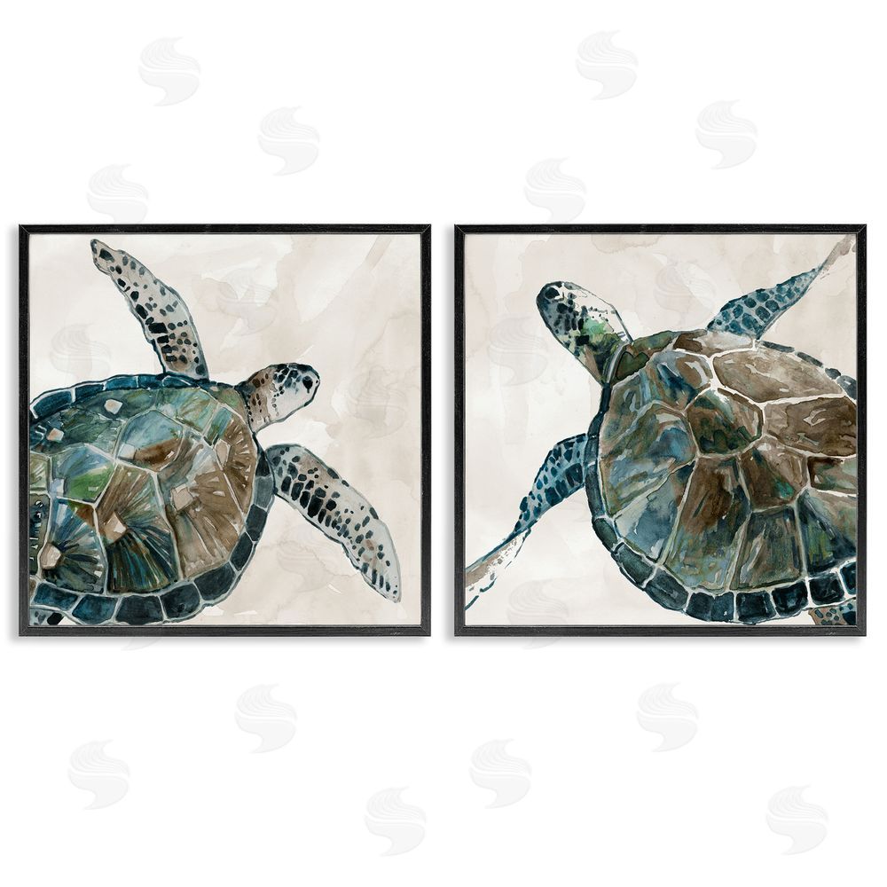 Carol Robinson Aquatic Sea Turtles Swimming Black Framed Giclee Wall Art Print