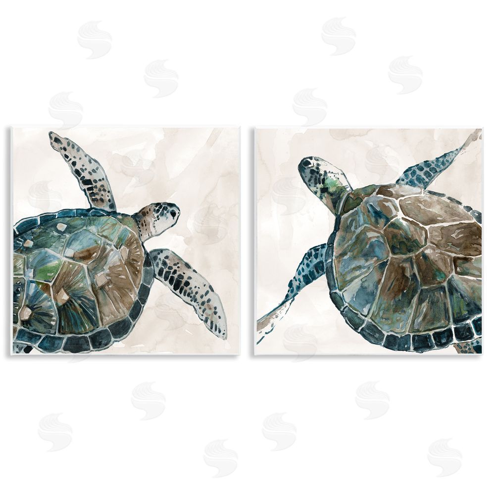 Carol Robinson Aquatic Sea Turtles Swimming Wooden Wall Plaque Art Print