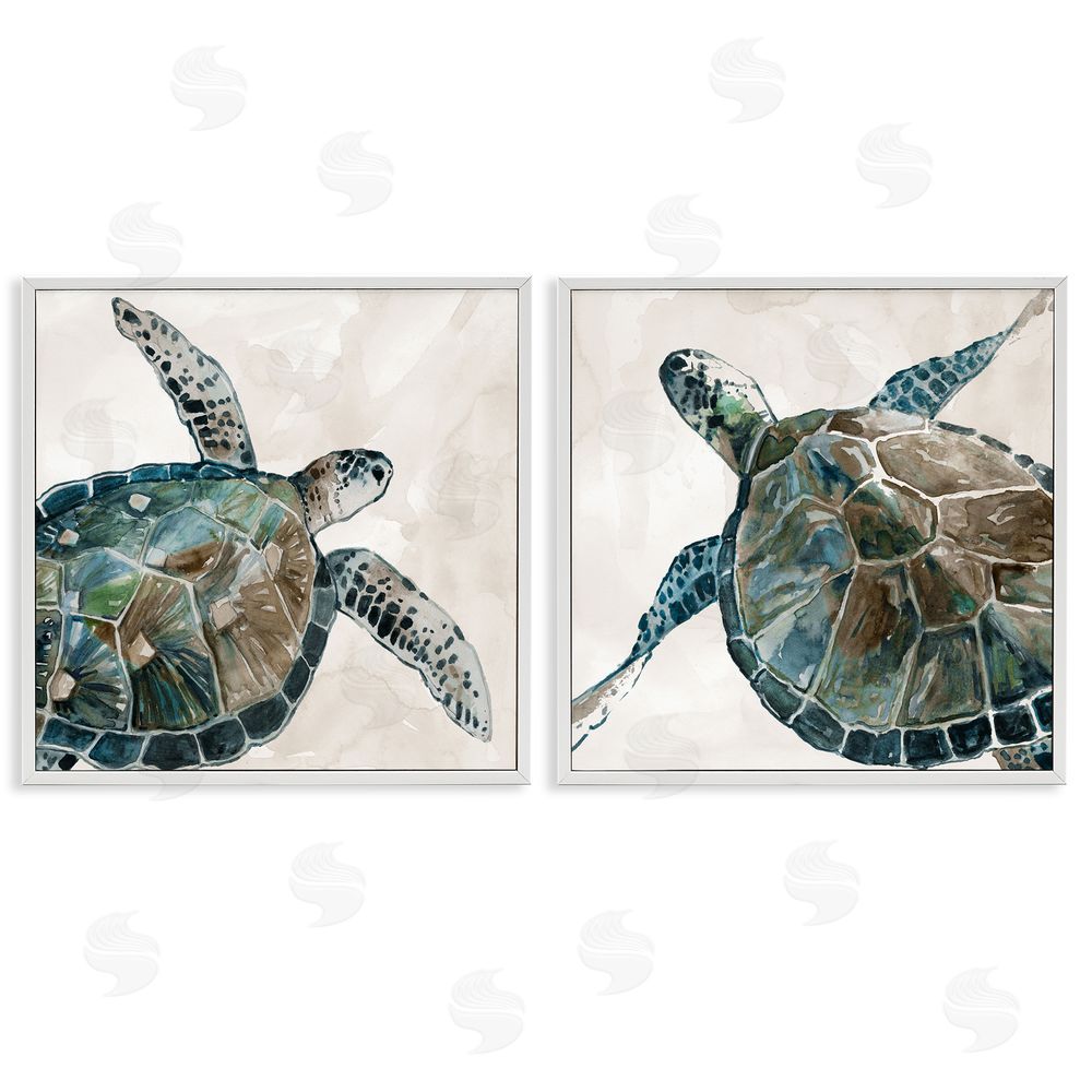 Carol Robinson Aquatic Sea Turtles Swimming White Framed Giclee Wall Art Print