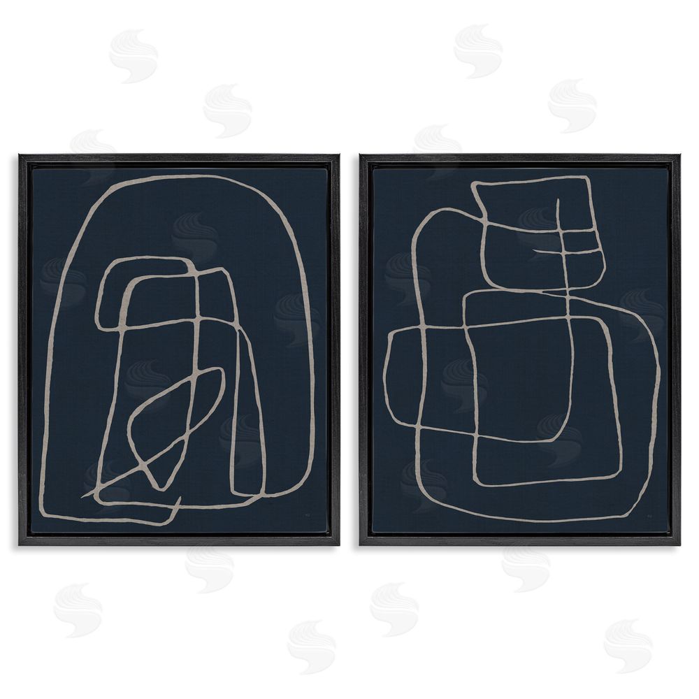 Susan Jill Contemporary Line Squiggle Shapes Black Floating Frame Canvas Wall Art Print