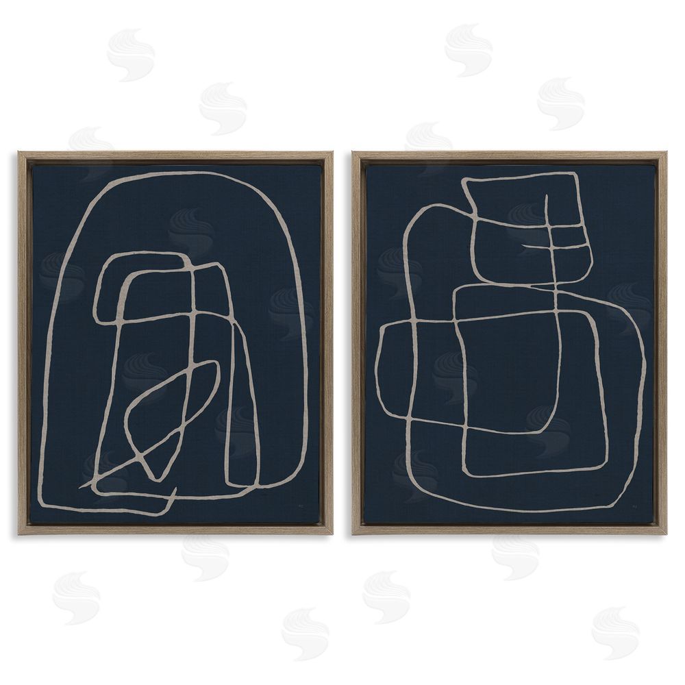 Susan Jill Contemporary Line Squiggle Shapes Brown Floating Frame Canvas Wall Art Print