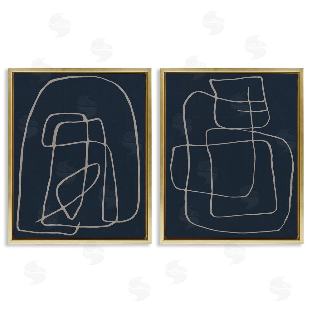 Susan Jill Contemporary Line Squiggle Shapes Gold Floating Frame Canvas Wall Art Print