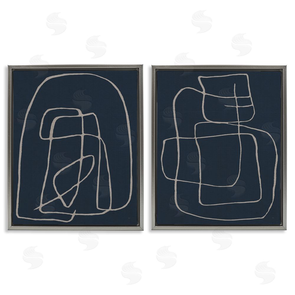 Susan Jill Contemporary Line Squiggle Shapes Gray Floating Frame Canvas Wall Art Print