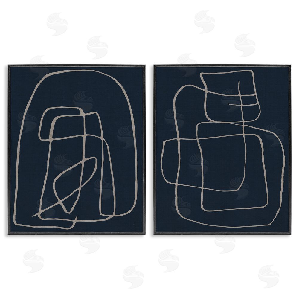Susan Jill Contemporary Line Squiggle Shapes Black Framed Giclee Wall Art Print