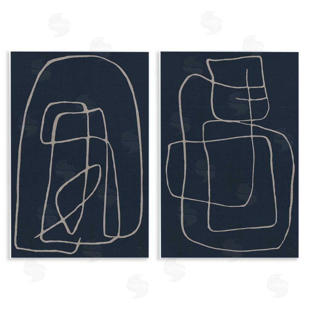 Susan Jill Contemporary Line Squiggle Shapes Wooden Wall Plaque Art Print