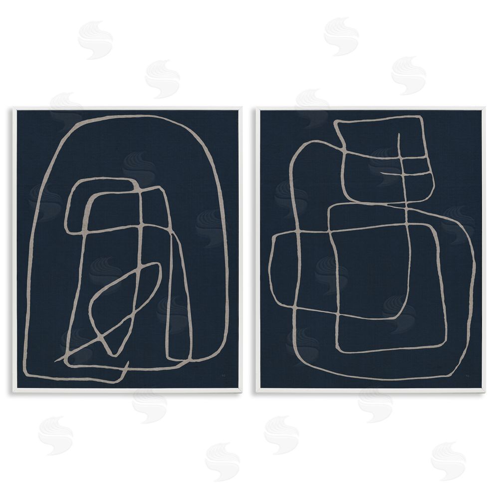 Susan Jill Contemporary Line Squiggle Shapes White Framed Giclee Wall Art Print