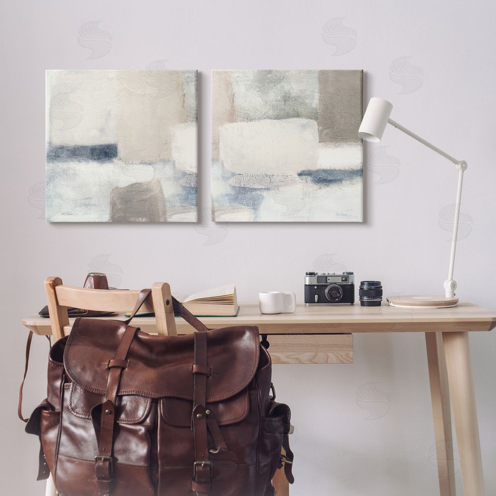 Carol Robinson Beige Modern Collage Shapes Canvas Wall Art Print in Room