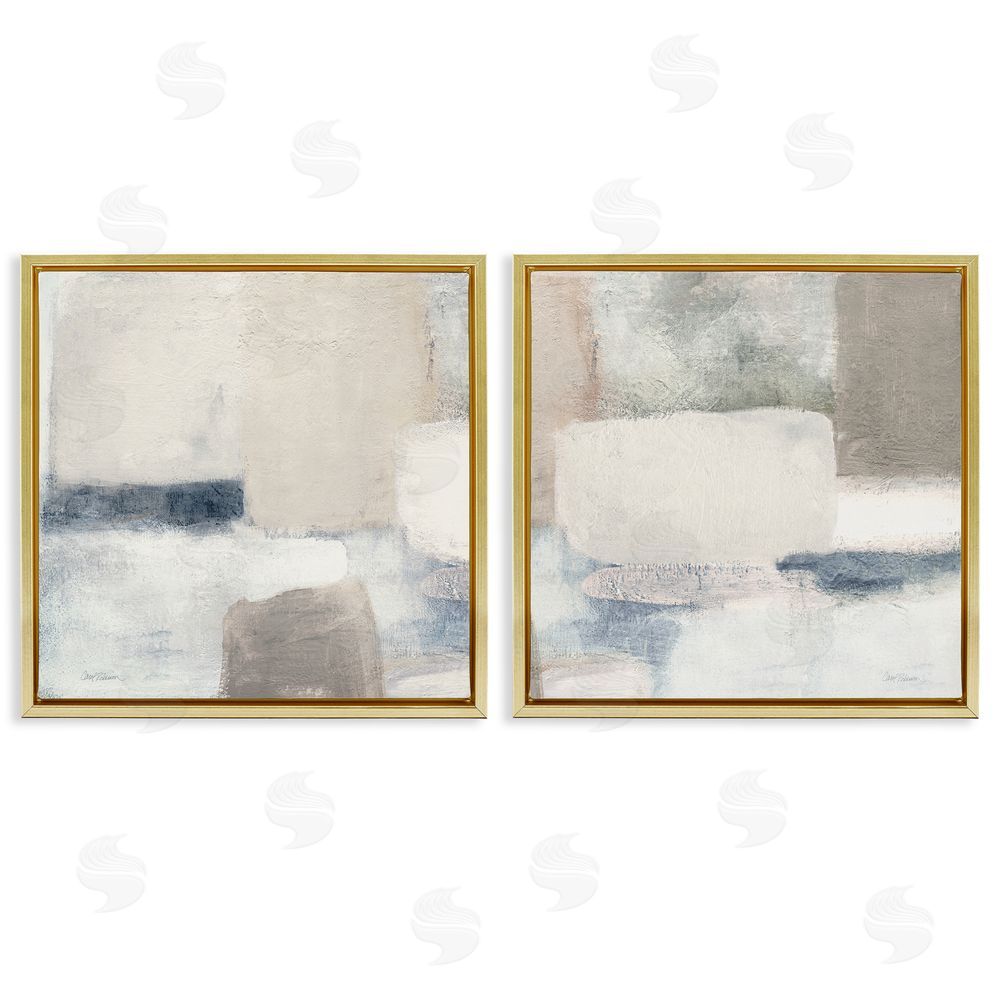 Carol Robinson Beige Modern Collage Shapes Gold Floating Frame Canvas Wall Art Print