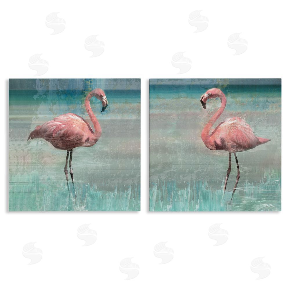 Nan Tropical Flamingoes Grazing Canvas Wall Art Print