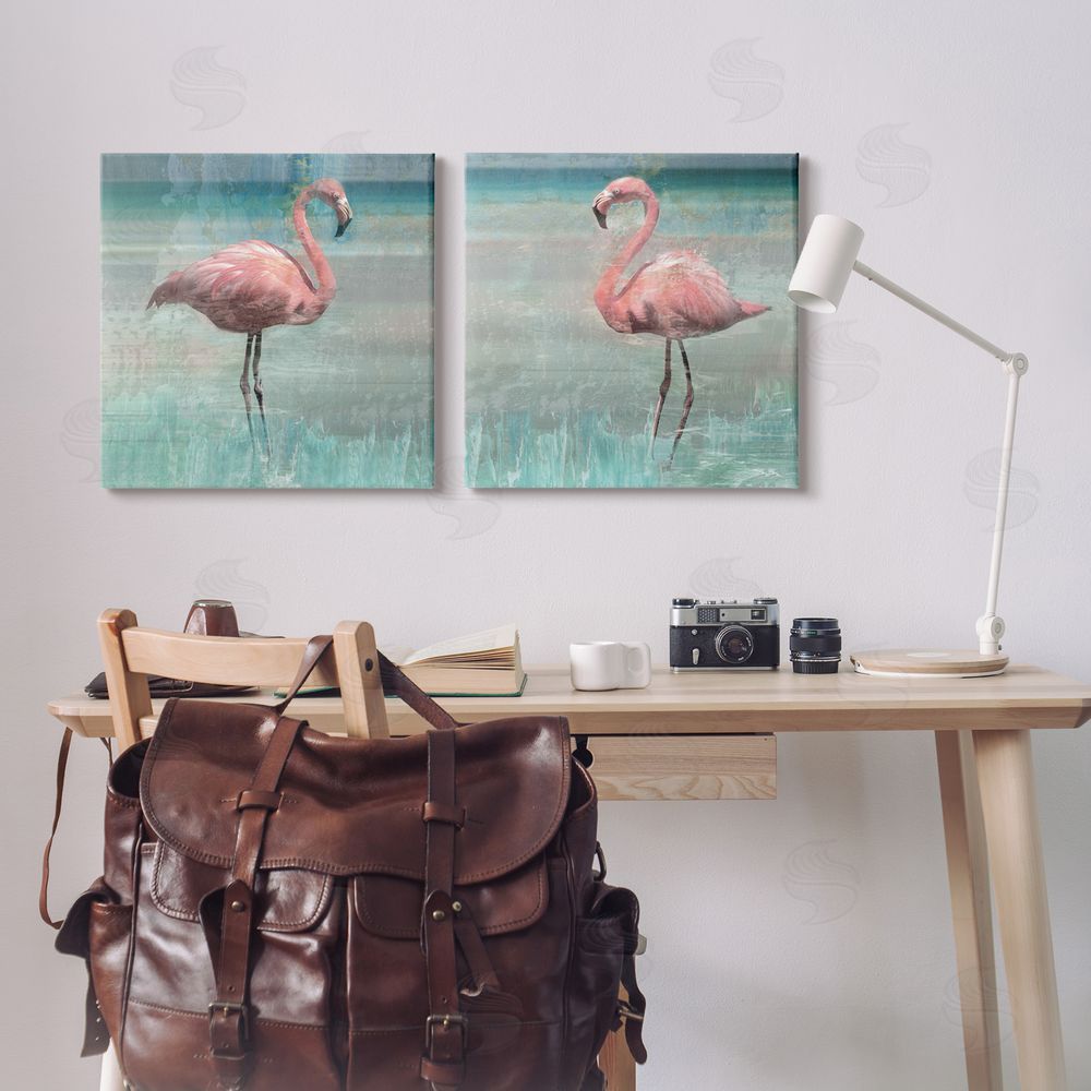 Nan Tropical Flamingoes Grazing Canvas Wall Art Print in Room