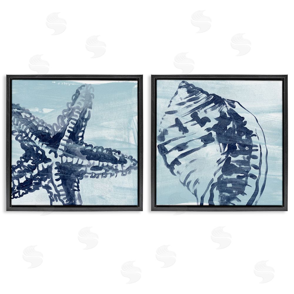 June Erica Vess Sea Life Starfish Arrangement Black Floating Frame Canvas Wall Art Print