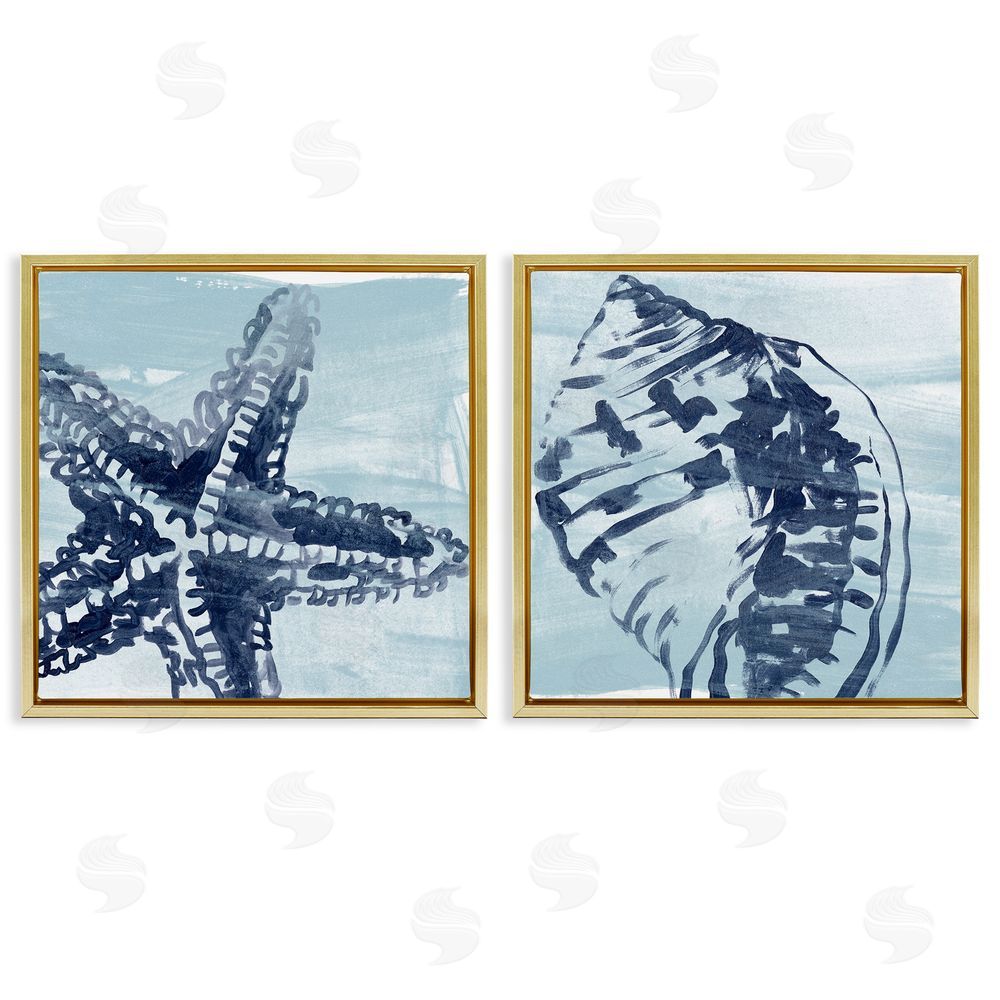 June Erica Vess Sea Life Starfish Arrangement Gold Floating Frame Canvas Wall Art Print