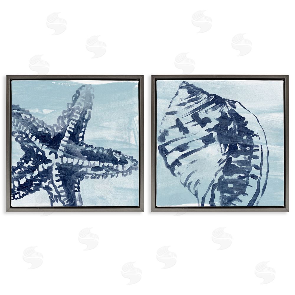 June Erica Vess Sea Life Starfish Arrangement Gray Floating Frame Canvas Wall Art Print