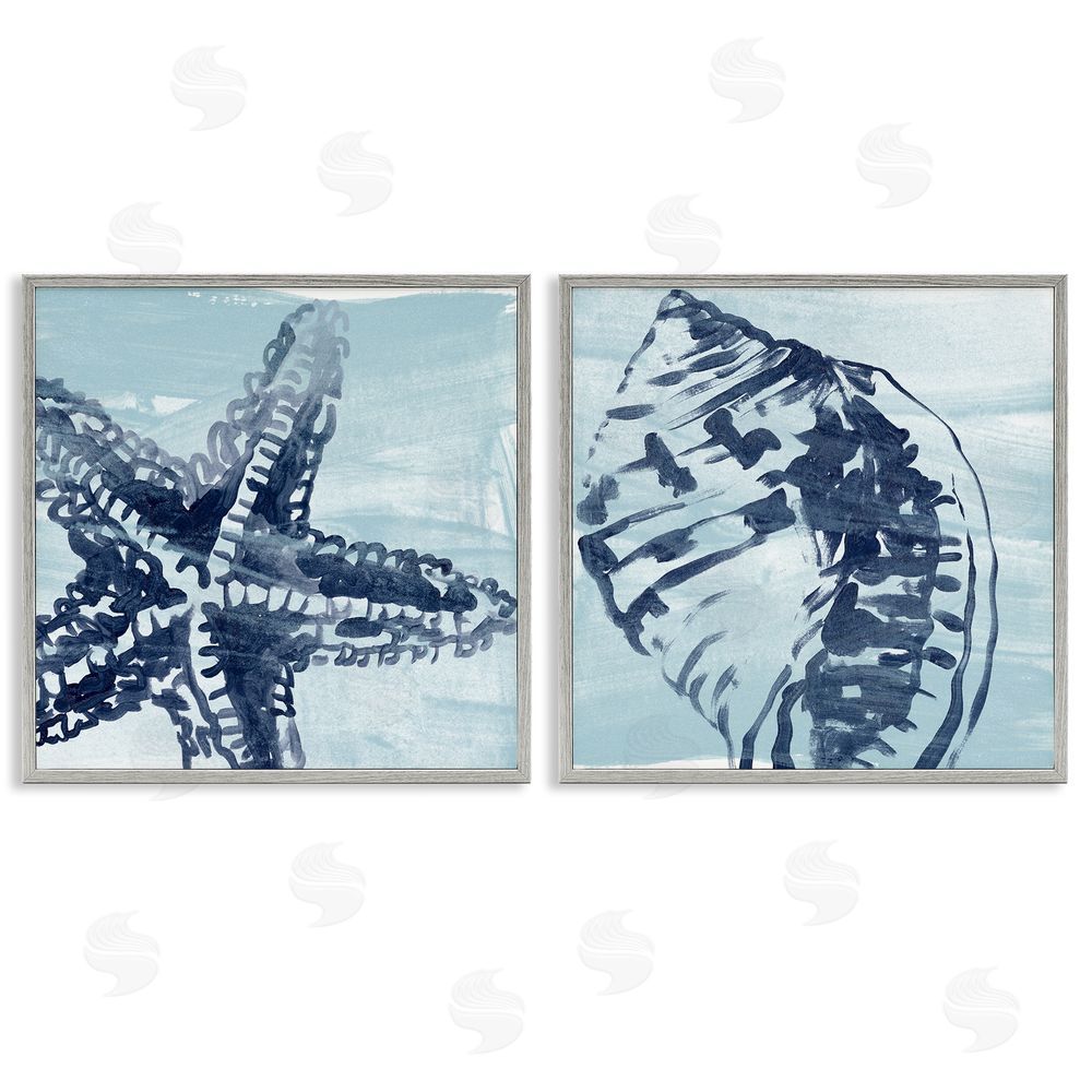 June Erica Vess Sea Life Starfish Arrangement Gray Framed Giclee Wall Art Print