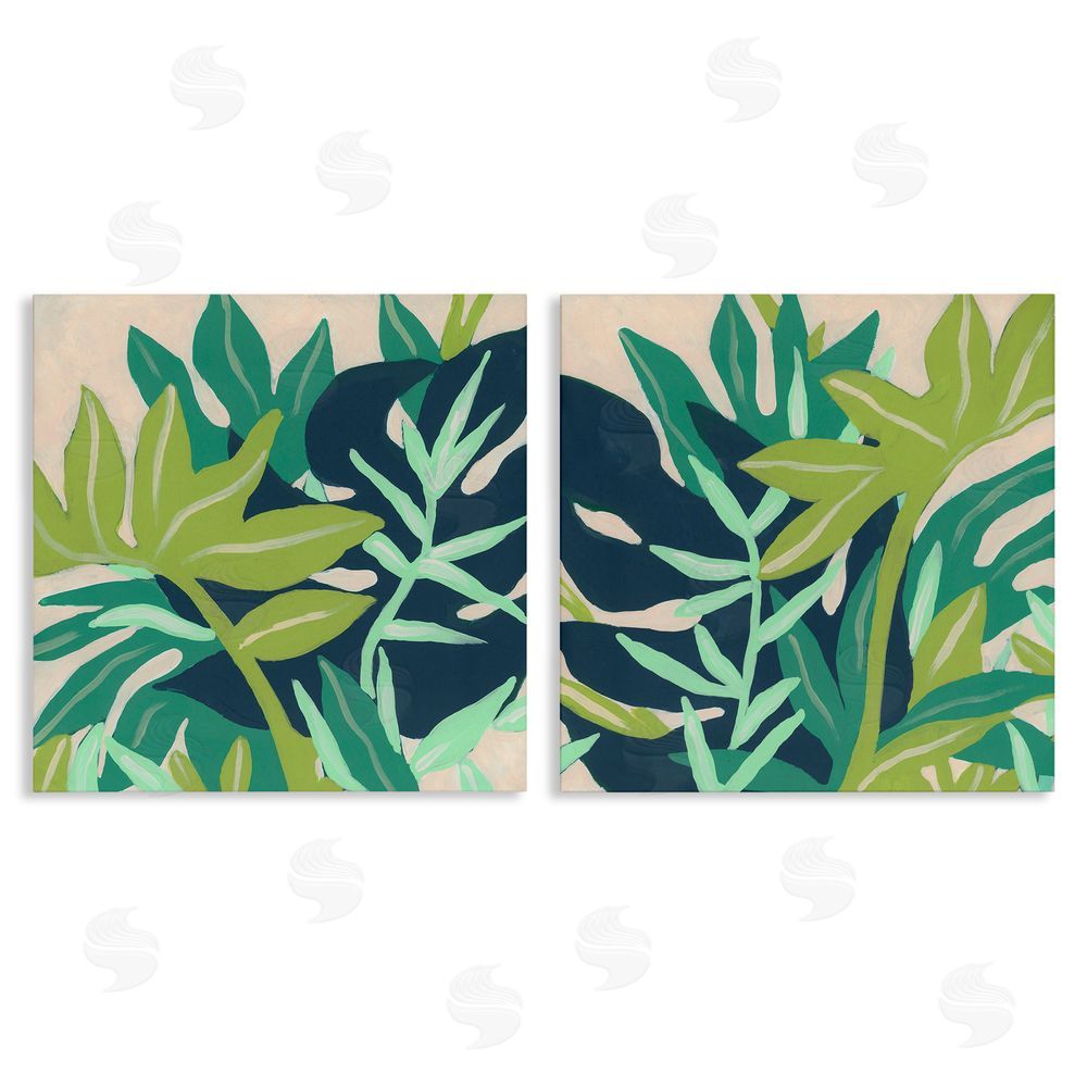 June Erica Vess Layered Tropical Botanical Leaves  Canvas Wall Art Print