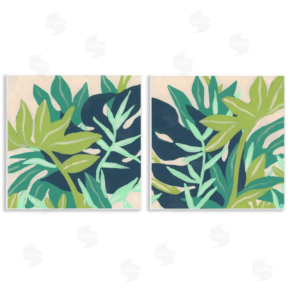 June Erica Vess Layered Tropical Botanical Leaves  Wooden Wall Plaque Art Print