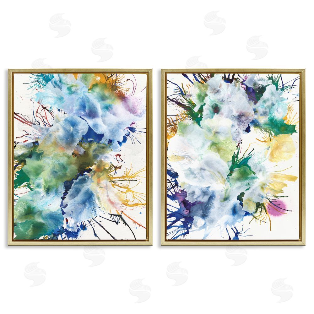 Jodi Fuchs Modern Urban Rainbow Splatter Gold Floating Frame Canvas Wall Art Print