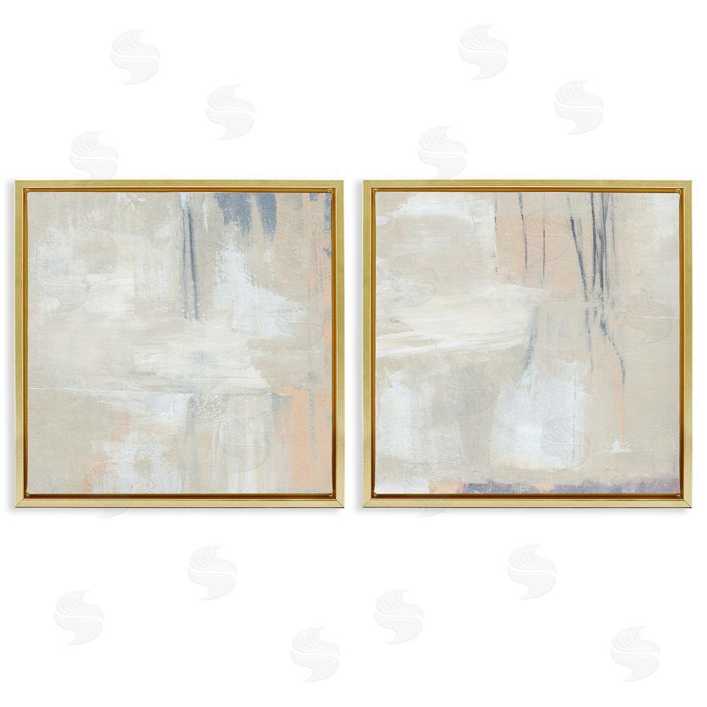 Annie Warren Beige Abstract Collage Composition Gold Floating Frame Canvas Wall Art Print