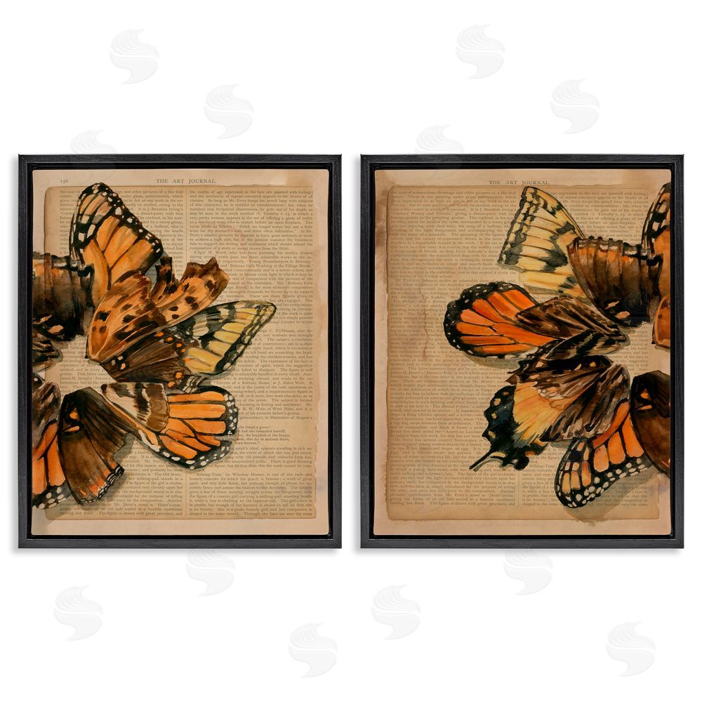 Jennifer Paxton Parker Vintage Butterfly Literature Pages Black Floating Frame Canvas Wall Art Print