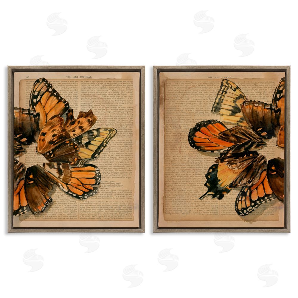 Jennifer Paxton Parker Vintage Butterfly Literature Pages Brown Floating Frame Canvas Wall Art Print