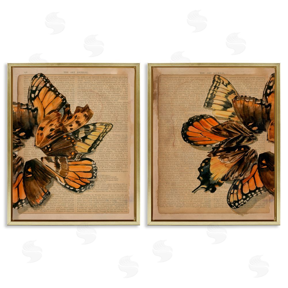 Jennifer Paxton Parker Vintage Butterfly Literature Pages Gold Floating Frame Canvas Wall Art Print