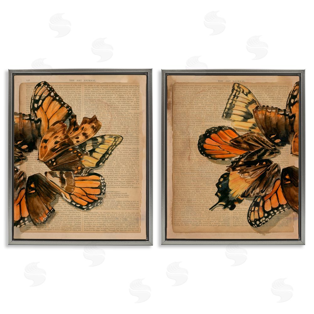 Jennifer Paxton Parker Vintage Butterfly Literature Pages Gray Floating Frame Canvas Wall Art Print