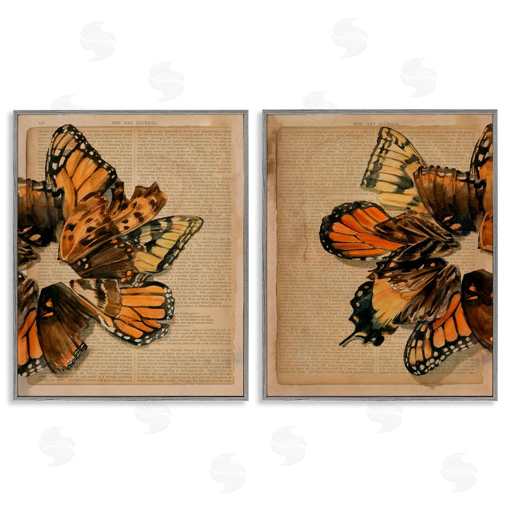 Jennifer Paxton Parker Vintage Butterfly Literature Pages Gray Framed Giclee Wall Art Print