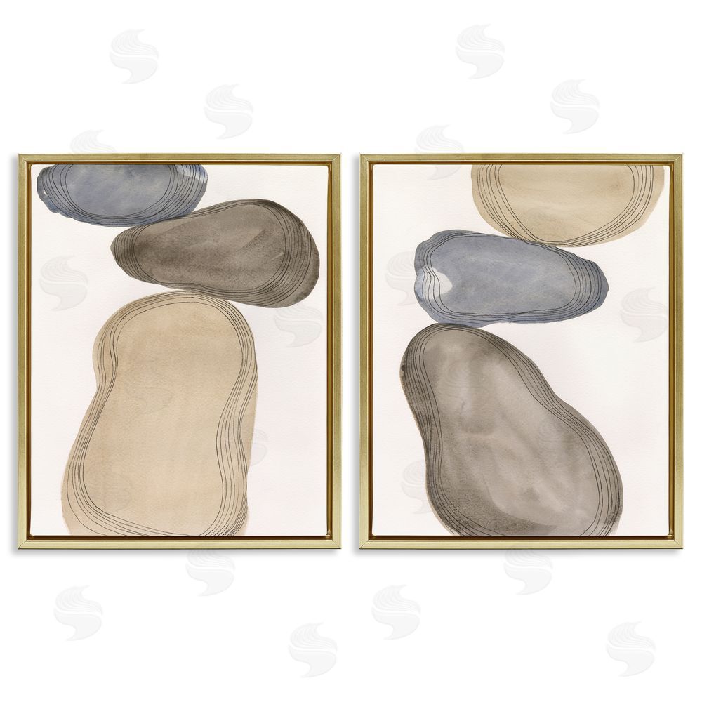 Laura Marr Contemporary Oblong Shapes Arrangement Gold Floating Frame Canvas Wall Art Print