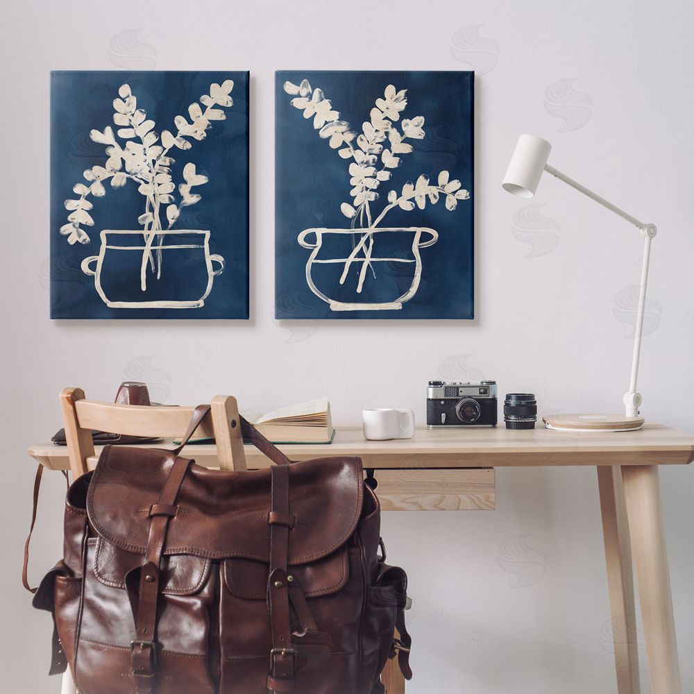 June Erica Vess Contemporary Herbs Botanical Vase  Canvas Wall Art Print in Room