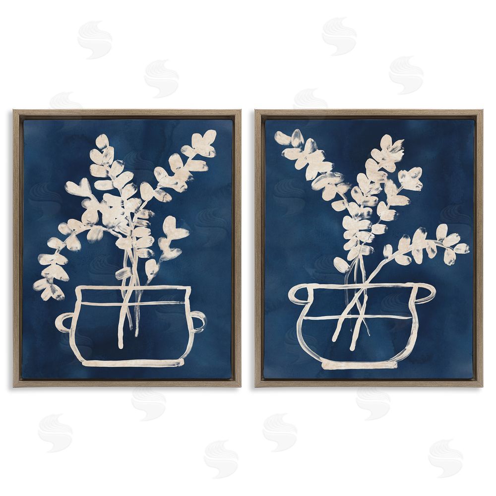 June Erica Vess Contemporary Herbs Botanical Vase  Brown Floating Frame Canvas Wall Art Print