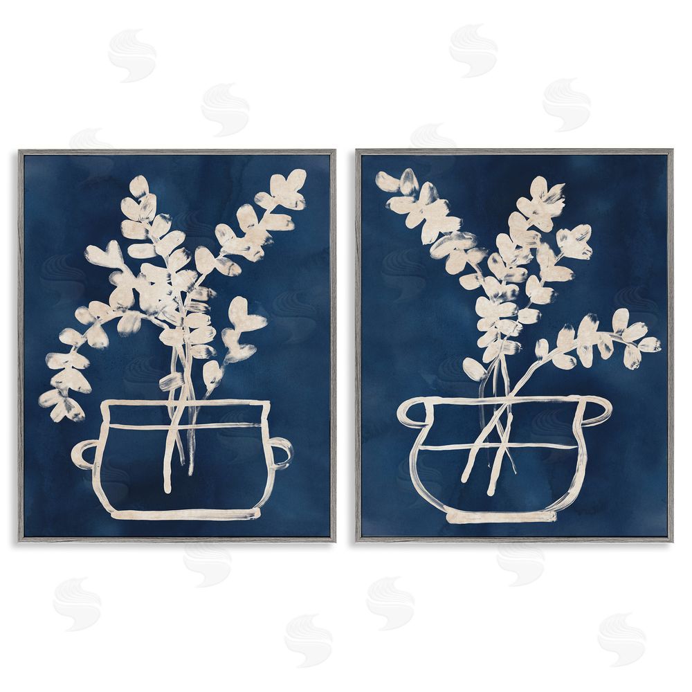 June Erica Vess Contemporary Herbs Botanical Vase  Gray Framed Giclee Wall Art Print