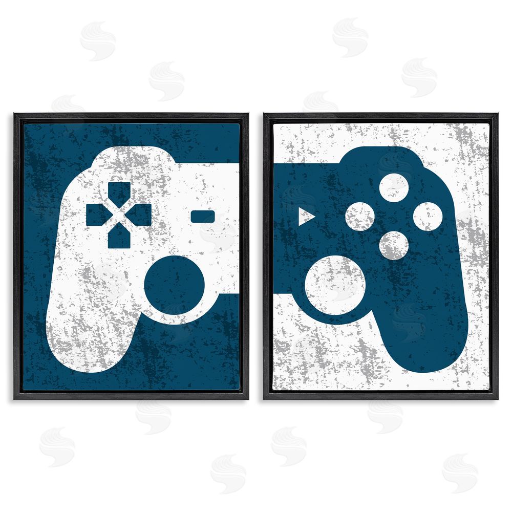 Kim Allen Video Gaming Controller Silhouette Black Floating Frame Canvas Wall Art Print