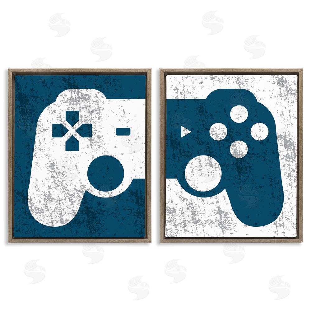 Kim Allen Video Gaming Controller Silhouette Brown Floating Frame Canvas Wall Art Print