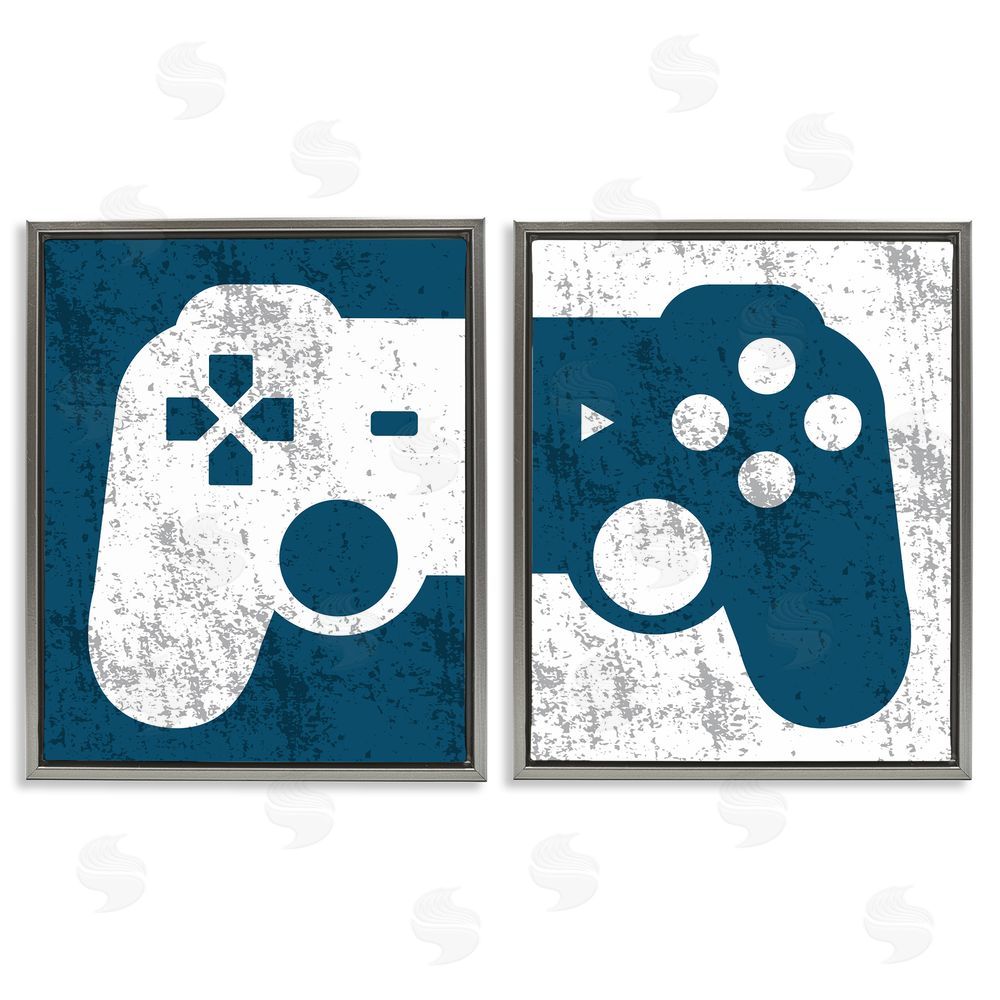 Kim Allen Video Gaming Controller Silhouette Gray Floating Frame Canvas Wall Art Print