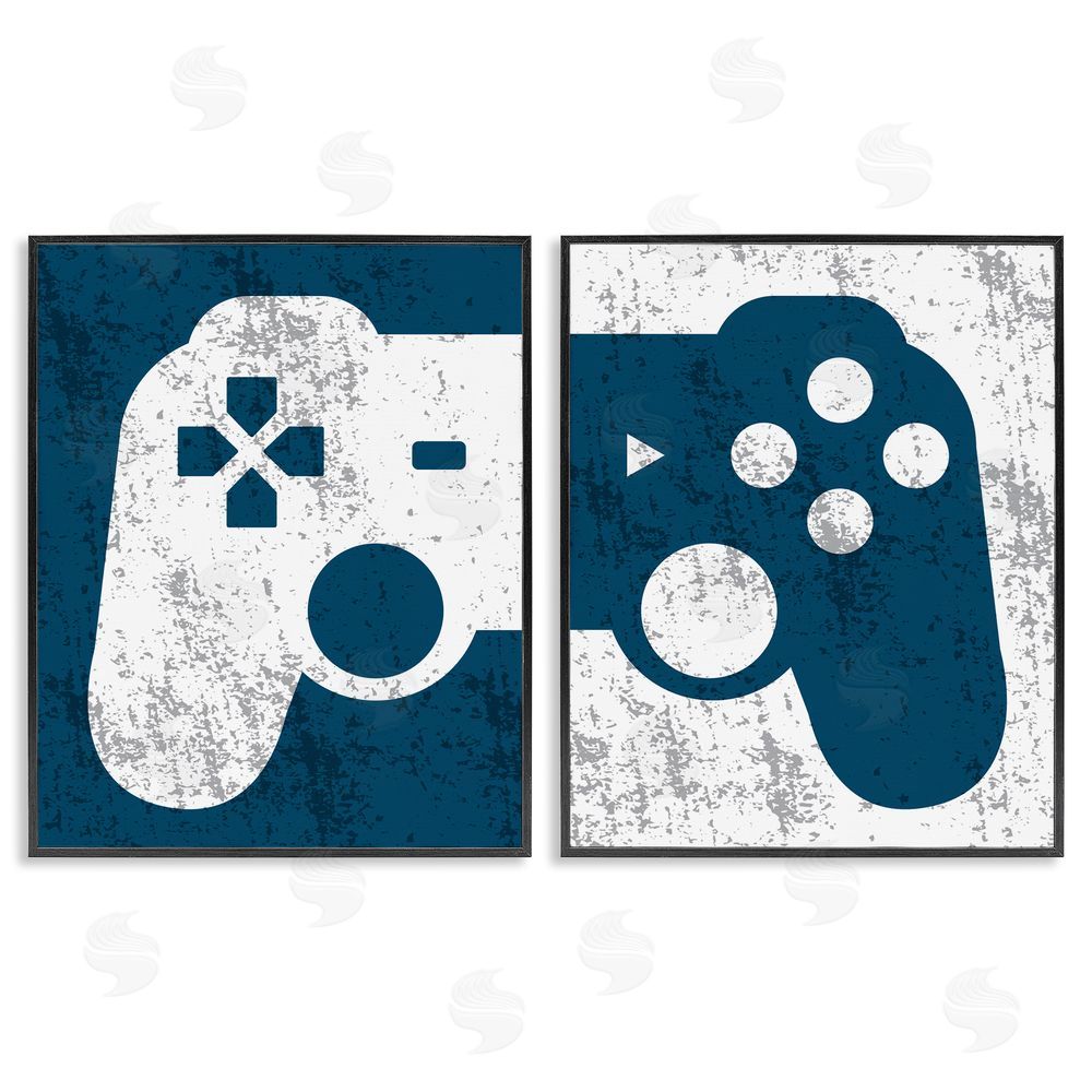 Kim Allen Video Gaming Controller Silhouette Black Framed Giclee Wall Art Print