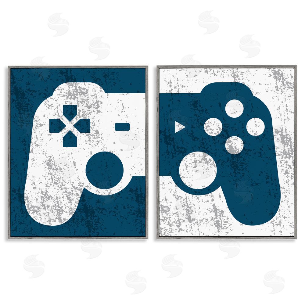 Kim Allen Video Gaming Controller Silhouette Gray Framed Giclee Wall Art Print
