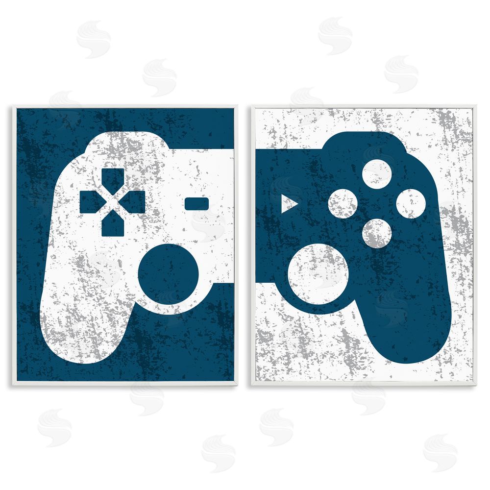 Kim Allen Video Gaming Controller Silhouette White Framed Giclee Wall Art Print