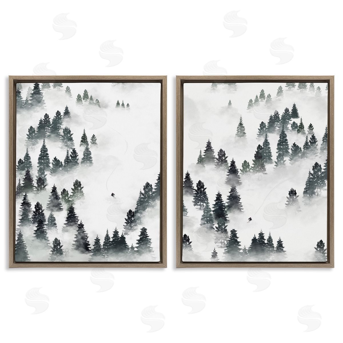 Winter Ski Slopes Mountain Brown Floating Frame Canvas Wall Art, Home Decor by Ziwei Li