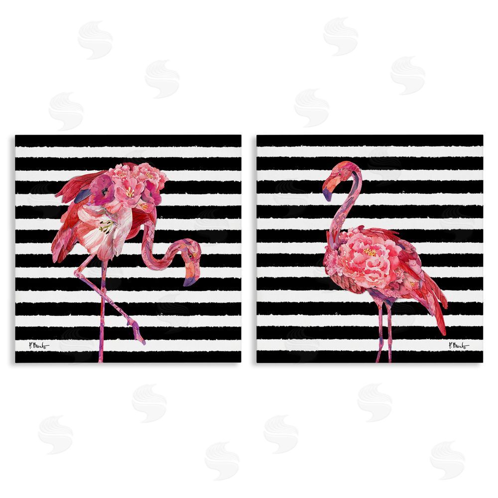 Paul Brent Bold Striped Flamingo Blossoms Canvas Wall Art Print