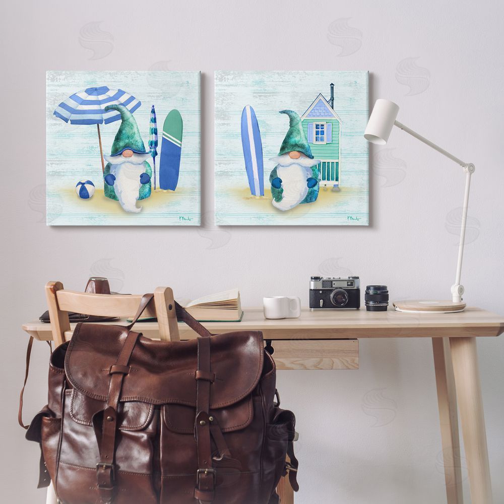 Paul Brent Nautical Gnomes Beach Surfboards Canvas Wall Art Print in Room
