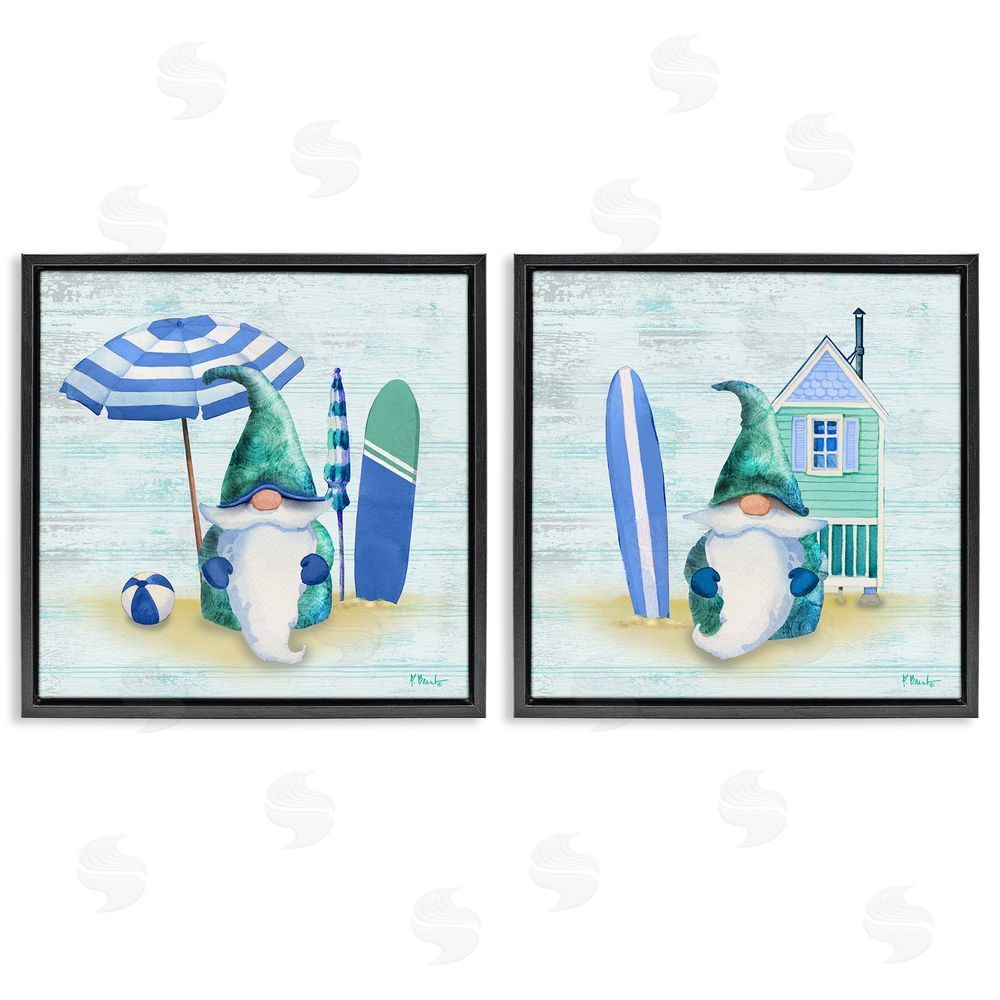 Paul Brent Nautical Gnomes Beach Surfboards Black Floating Frame Canvas Wall Art Print