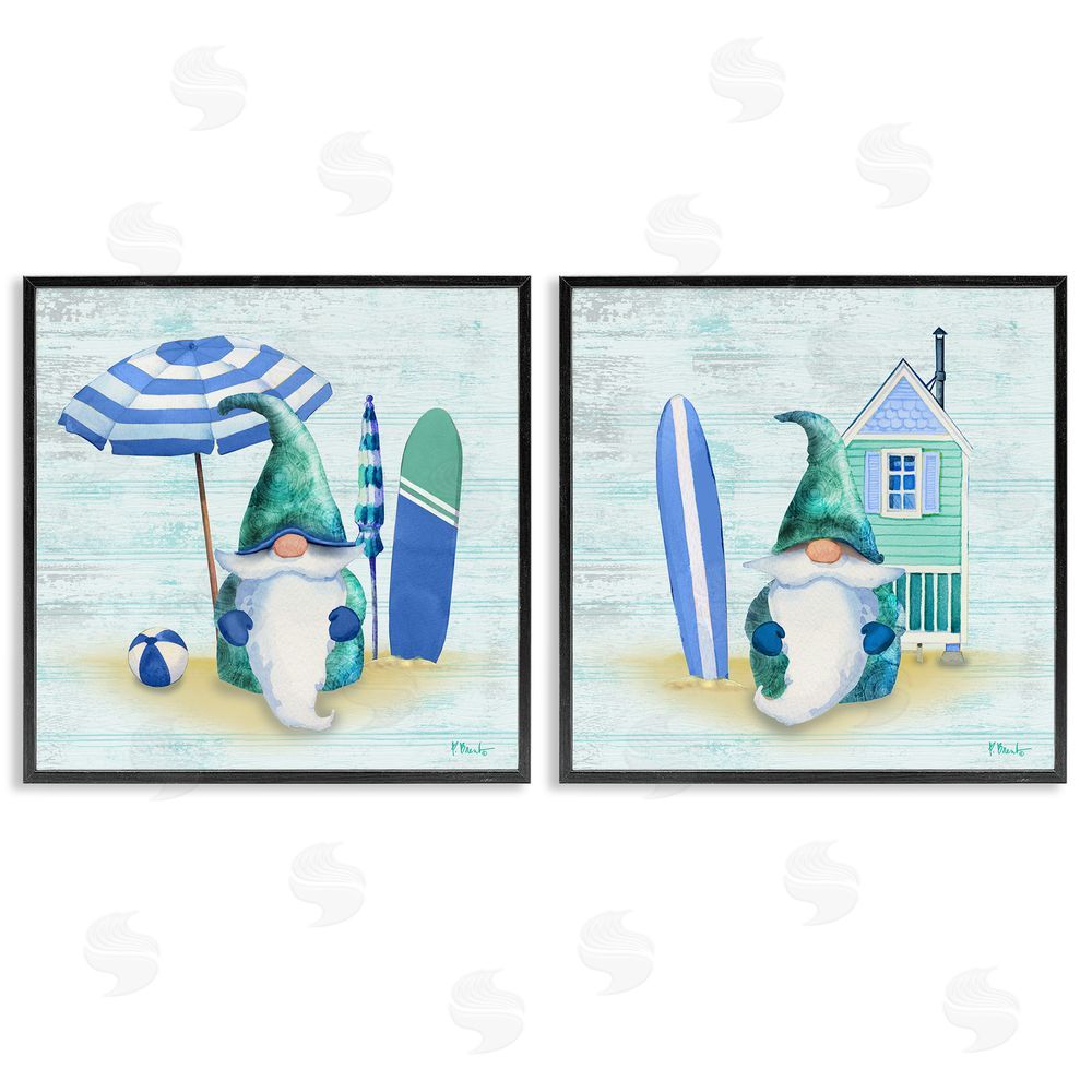 Paul Brent Nautical Gnomes Beach Surfboards Black Framed Giclee Wall Art Print