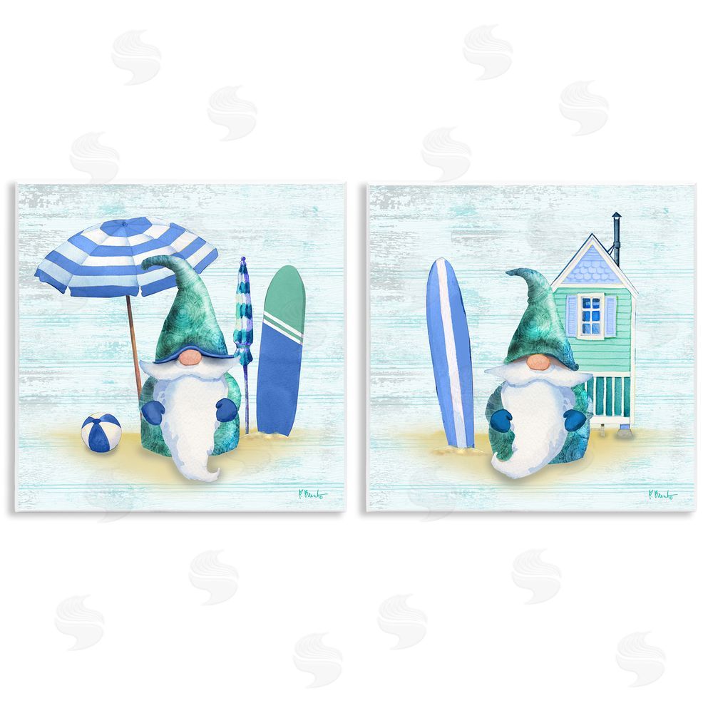 Paul Brent Nautical Gnomes Beach Surfboards Wooden Wall Plaque Art Print