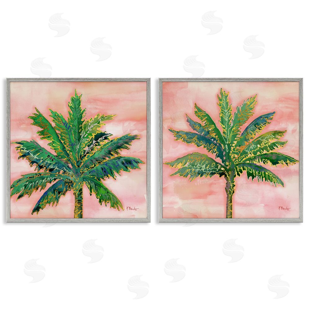 Paul Brent Tropical Palm Trees Glam Detail Gray Framed Giclee Wall Art Print