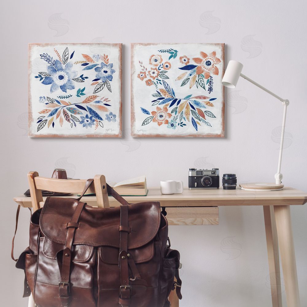 Janet Tava Abstract Farmhouse Flowers and Leaves Canvas Wall Art Print in Room
