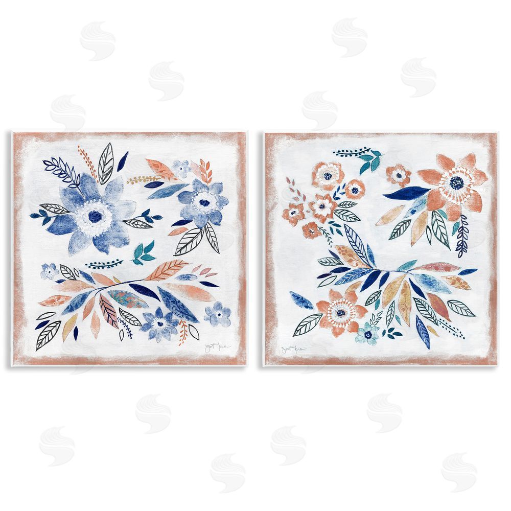 Janet Tava Abstract Farmhouse Flowers and Leaves Wooden Wall Plaque Art Print