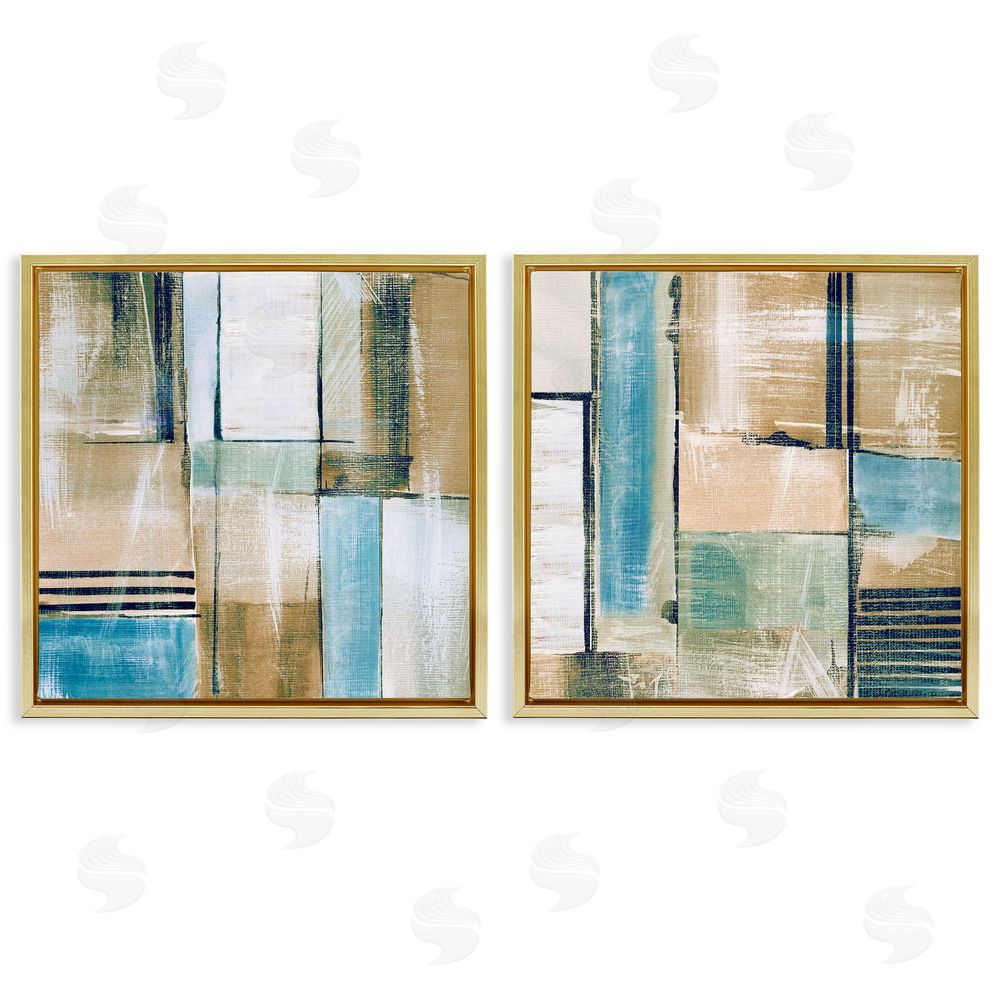 Susan Jill Contemporary Geometric Neutral Tones Gold Floating Frame Canvas Wall Art Print