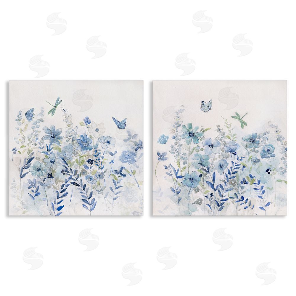 Sally Swatland Fluttering Insects Blooming Blue Garden Canvas Wall Art Print