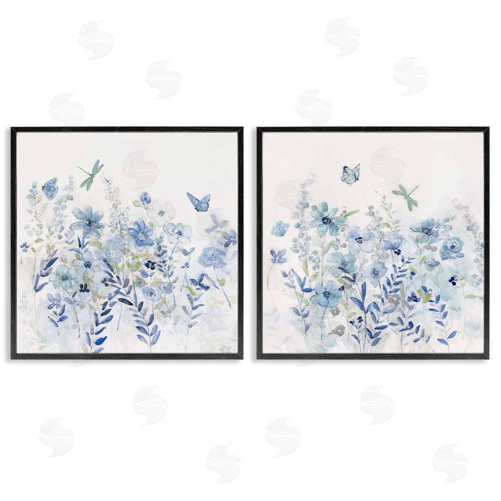 Sally Swatland Fluttering Insects Blooming Blue Garden Black Framed Giclee Wall Art Print