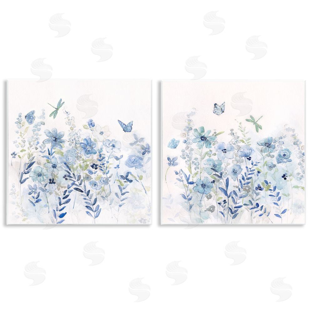 Sally Swatland Fluttering Insects Blooming Blue Garden Wooden Wall Plaque Art Print